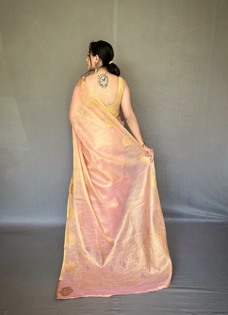 Elegant Tissue Silk Saree with Jacquard Zari Weaving & Beautiful Motifs