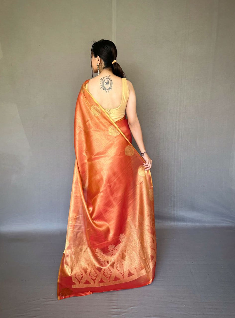 Elegant Tissue Silk Saree with Jacquard Zari Weaving & Beautiful Motifs