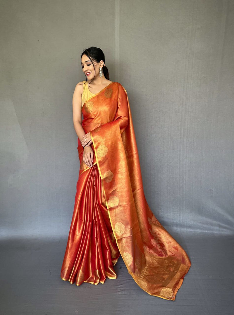 Elegant Tissue Silk Saree with Jacquard Zari Weaving & Beautiful Motifs