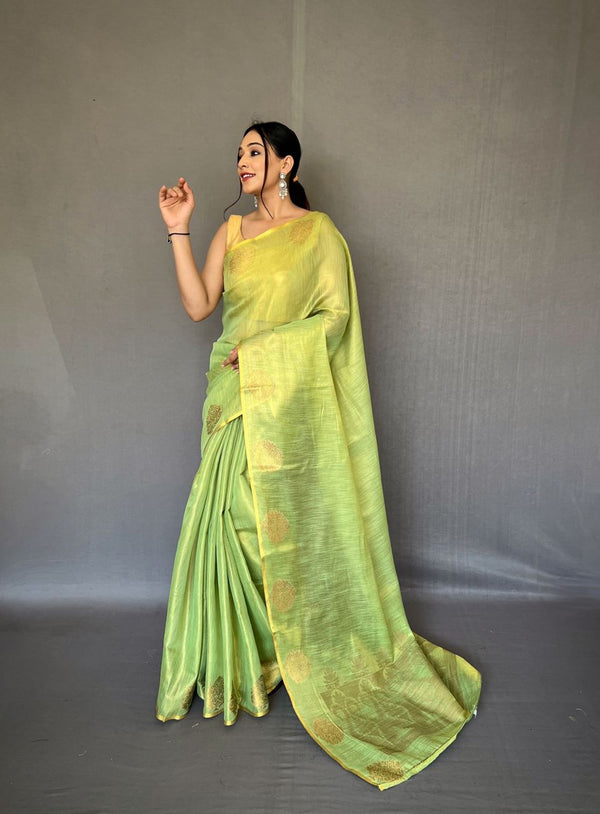 Elegant Tissue Silk Saree with Jacquard Zari Weaving & Beautiful Motifs