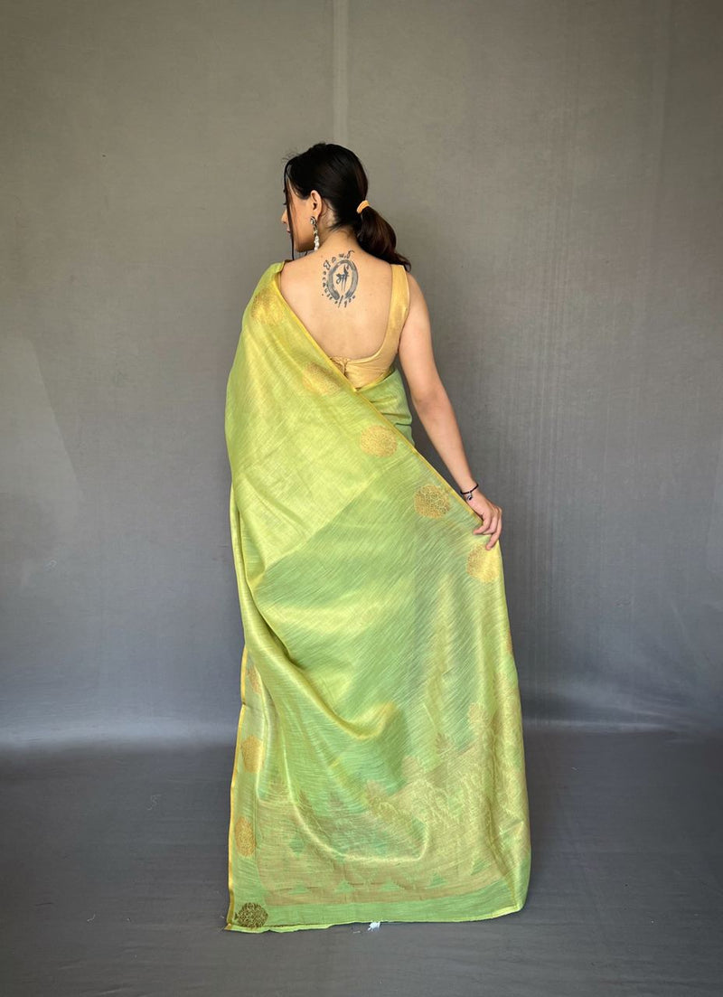 Elegant Tissue Silk Saree with Jacquard Zari Weaving & Beautiful Motifs