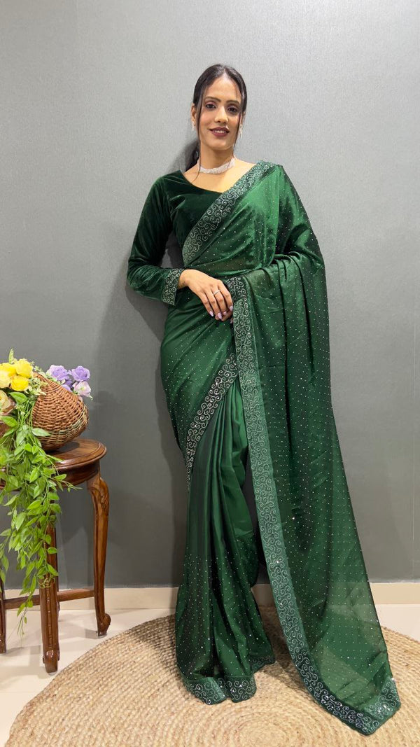 Embrace Elegance with Our Premium Rangoli Silk Saree – Swarovski Work