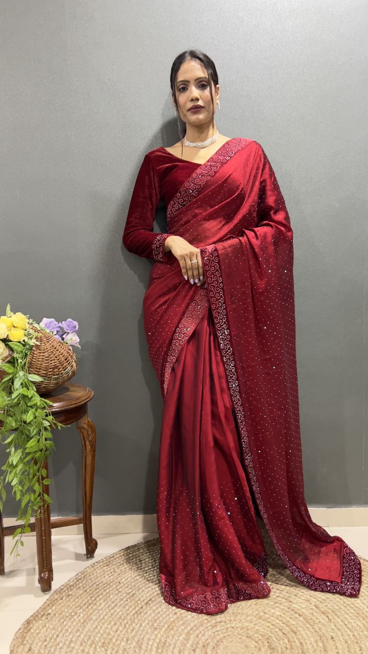 Embrace Elegance with Our Premium Rangoli Silk Saree – Swarovski Work