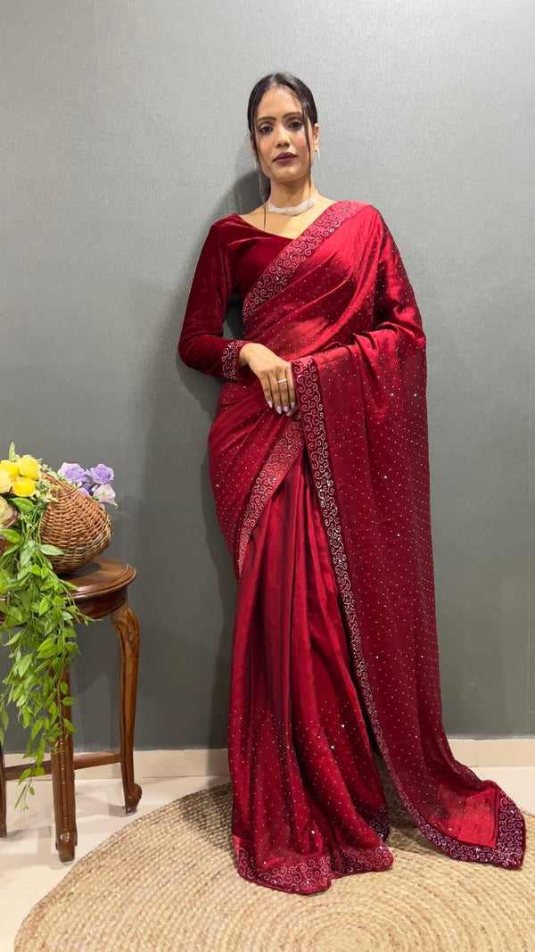 Embrace Elegance with Our Premium Rangoli Silk Saree – Swarovski Work