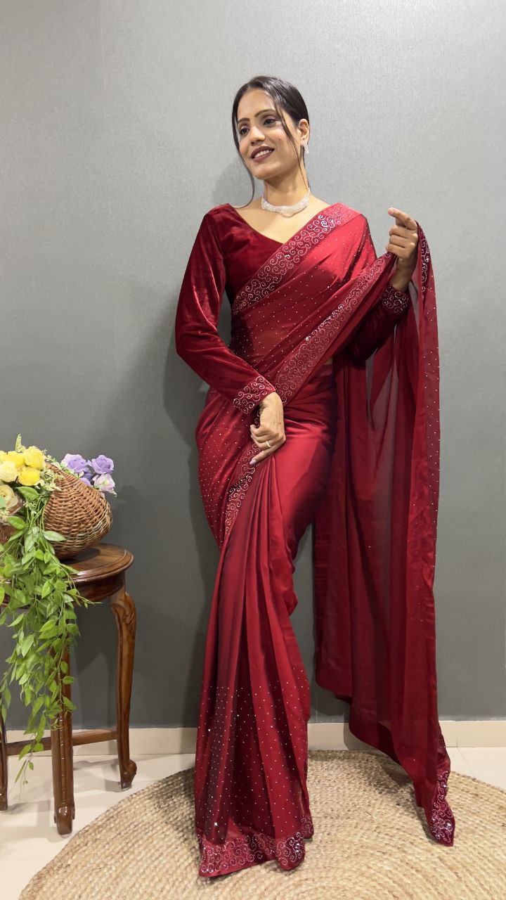 Embrace Elegance with Our Premium Rangoli Silk Saree – Swarovski Work