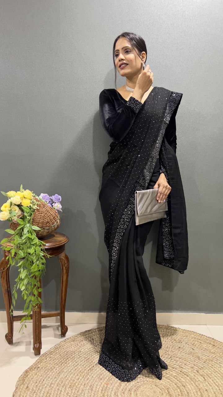 Embrace Elegance with Our Premium Rangoli Silk Saree – Swarovski Work