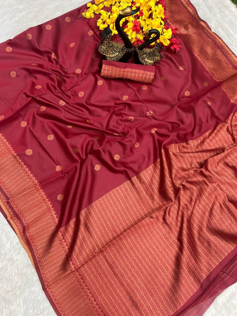 Paru Maroon Soft Silk Saree