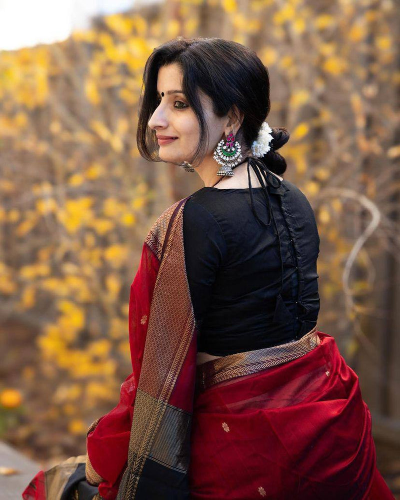 Kala Red-Black Cotton Silk Saree