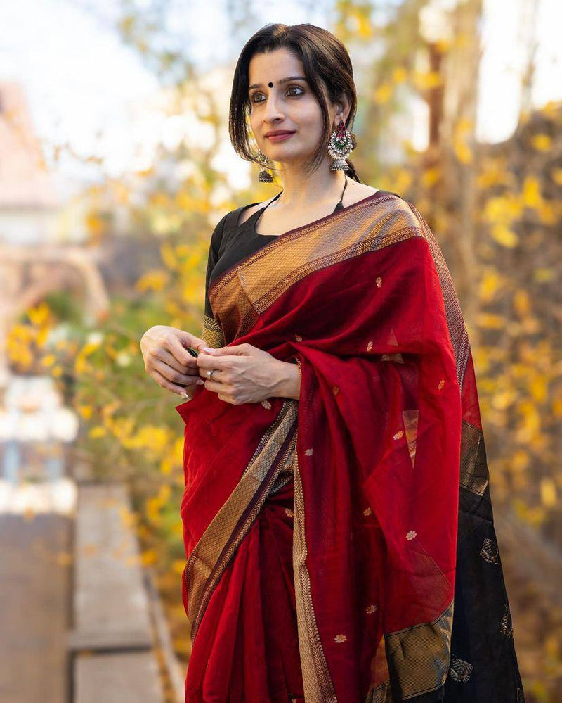 Kala Red-Black Cotton Silk Saree