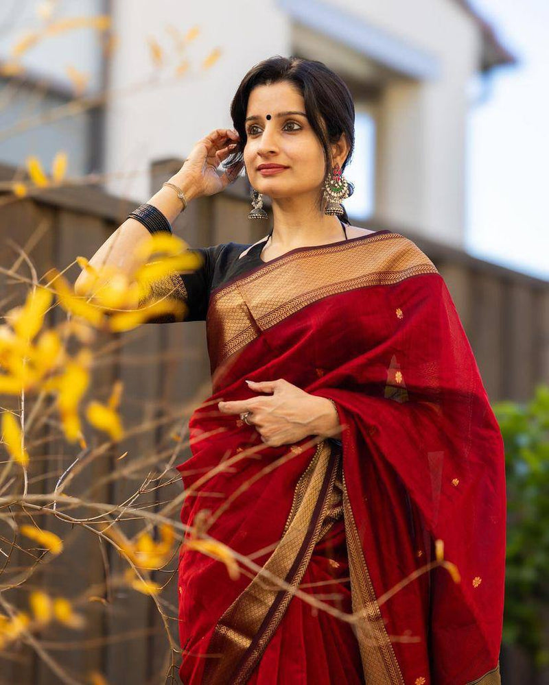 Kala Red-Black Cotton Silk Saree