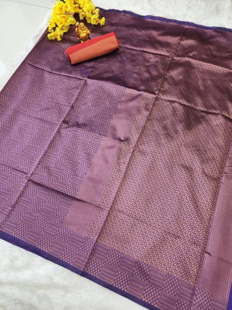 Purple Banarasi Soft Silk Saree