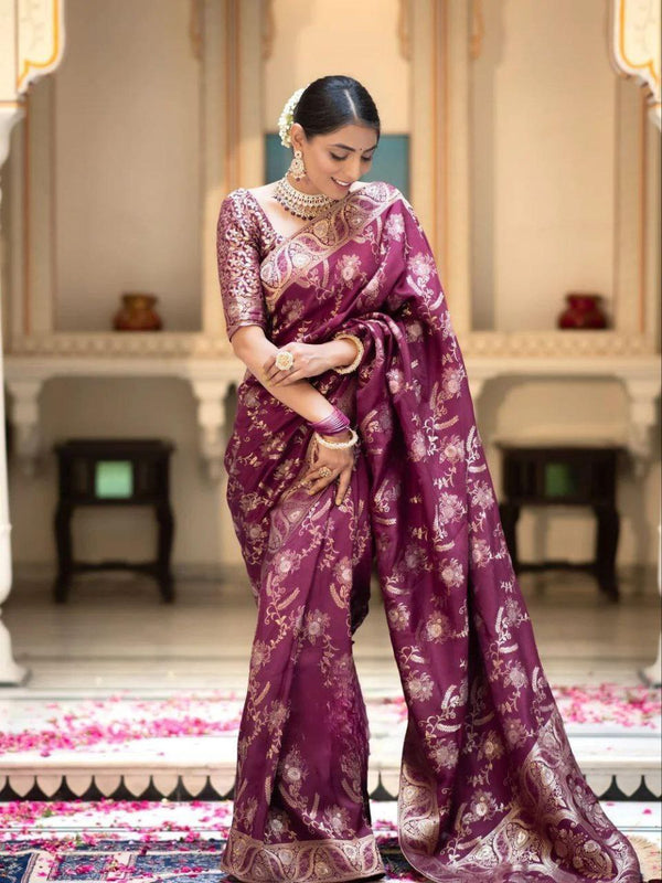 Designer Litchi Silk Printed Saree With Unstitched Blouse