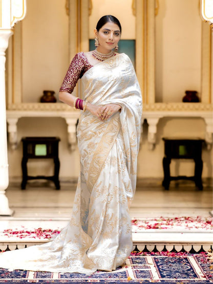 Designer Litchi Silk Printed Saree With Unstitched Blouse