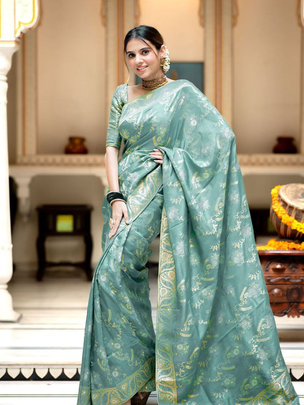 Designer Litchi Silk Printed Saree With Unstitched Blouse