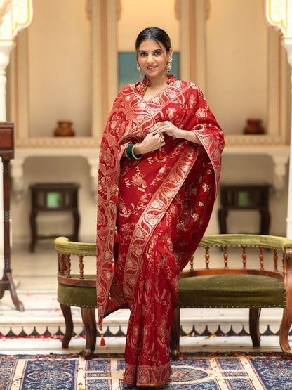 Designer Litchi Silk Printed Saree With Unstitched Blouse