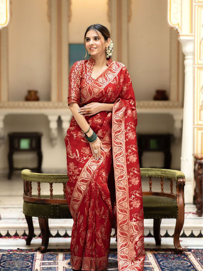 Designer Litchi Silk Printed Saree With Unstitched Blouse