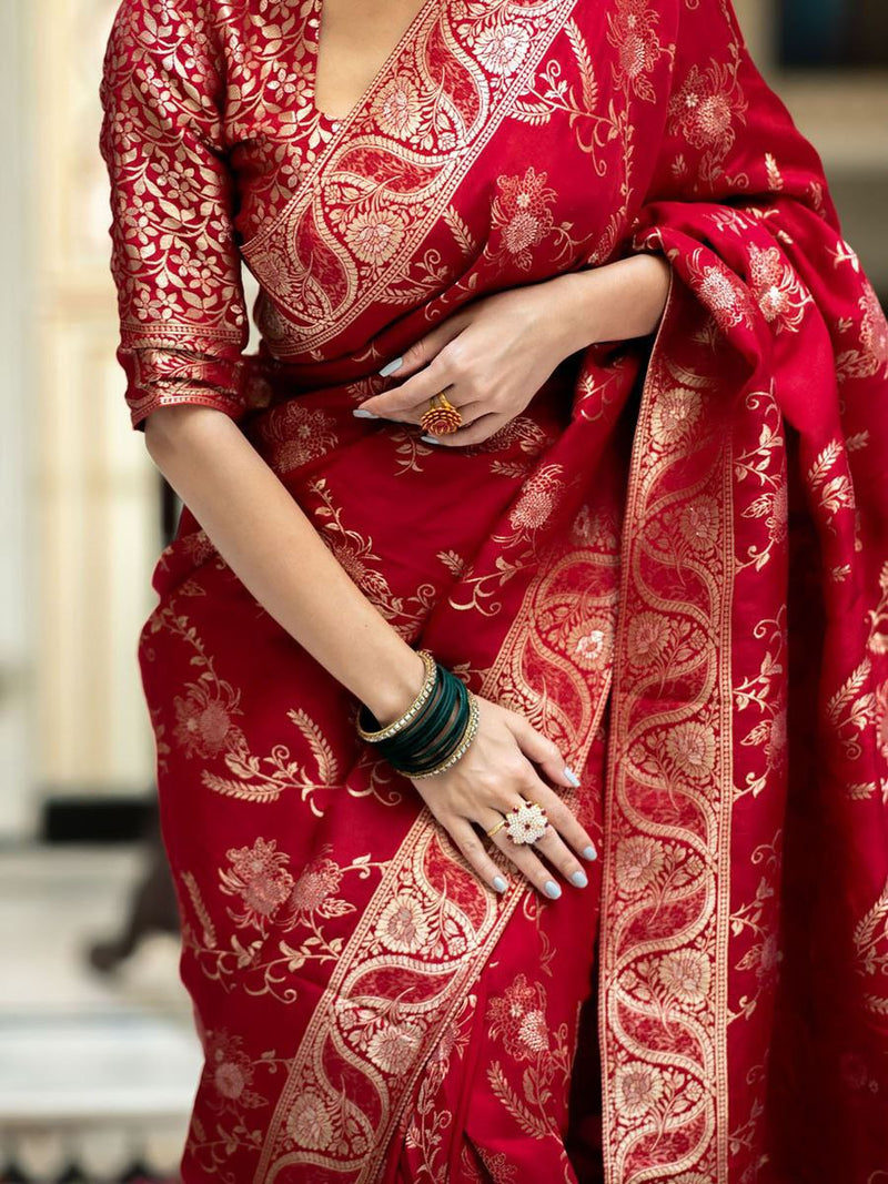 Designer Litchi Silk Printed Saree With Unstitched Blouse