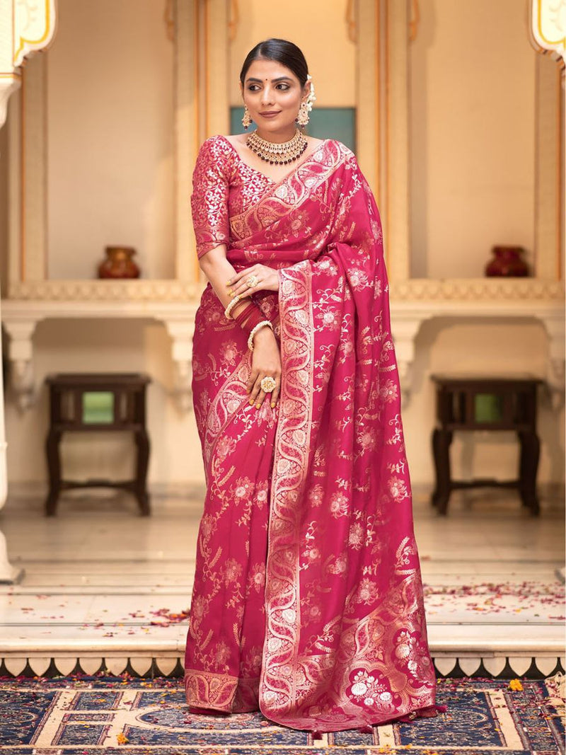 Designer Litchi Silk Printed Saree With Unstitched Blouse