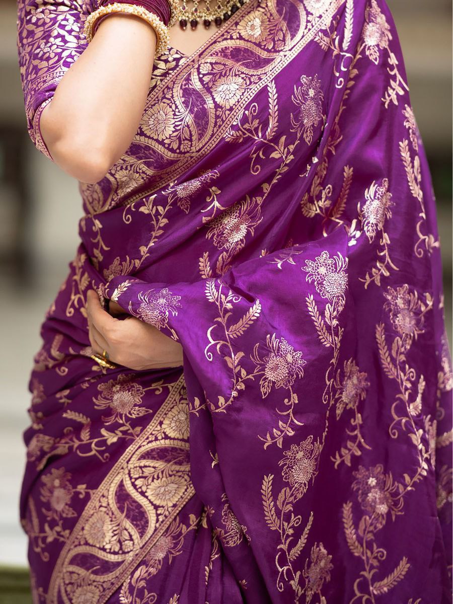 Designer Litchi Silk Printed Saree With Unstitched Blouse