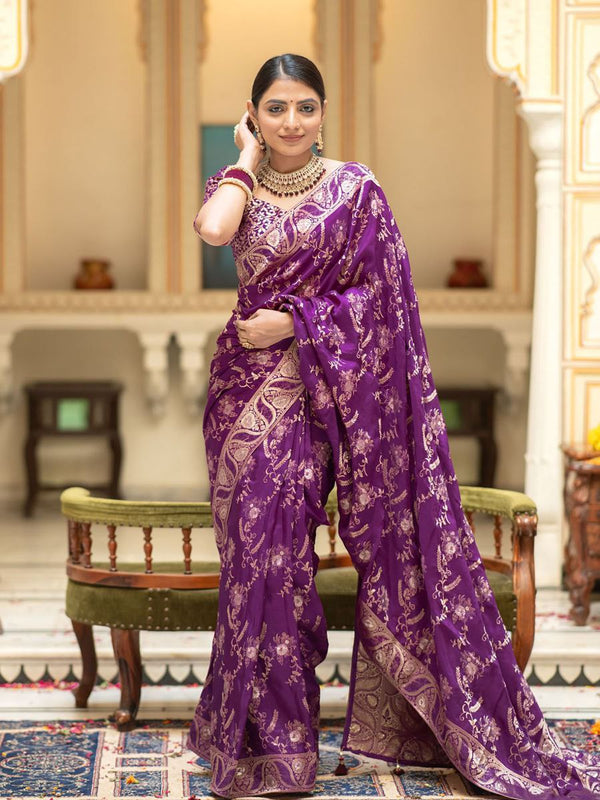 Designer Litchi Silk Printed Saree With Unstitched Blouse