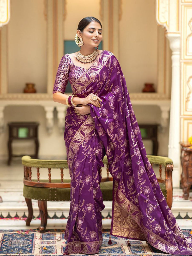 Designer Litchi Silk Printed Saree With Unstitched Blouse