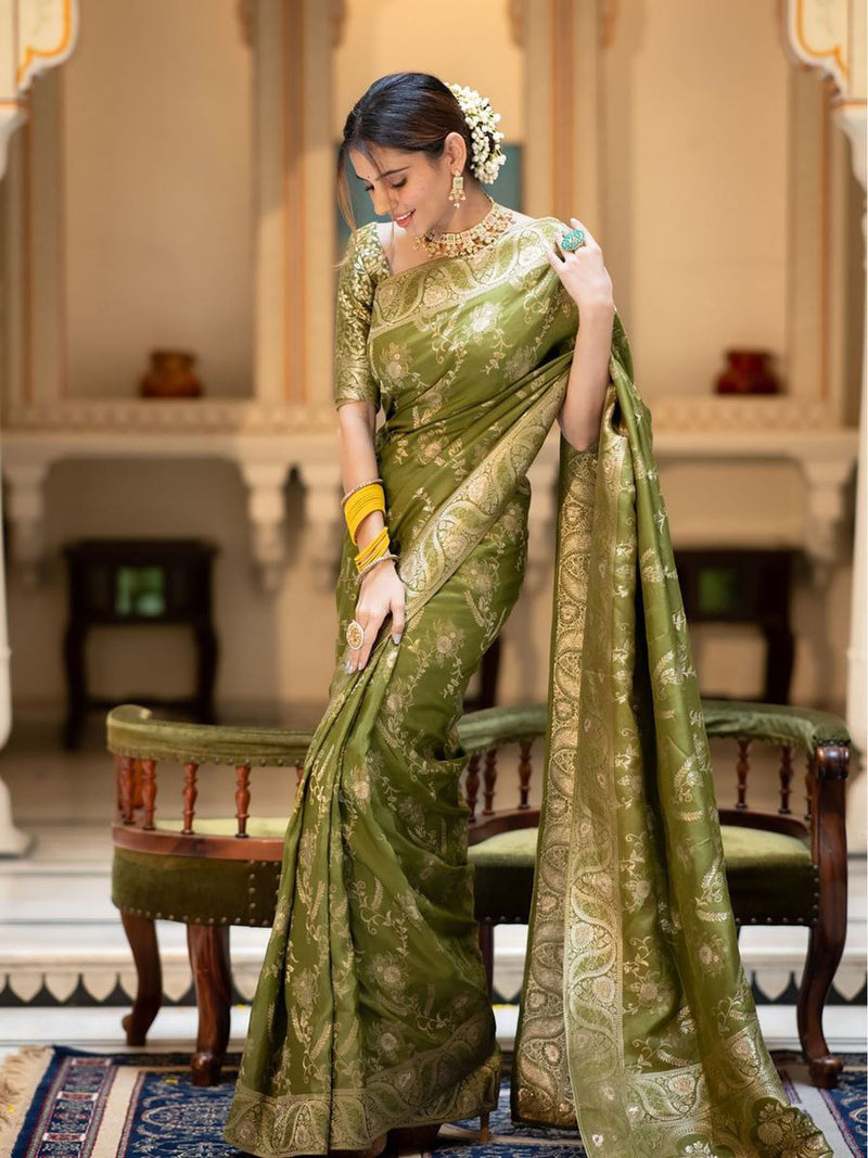 Designer Litchi Silk Printed Saree With Unstitched Blouse