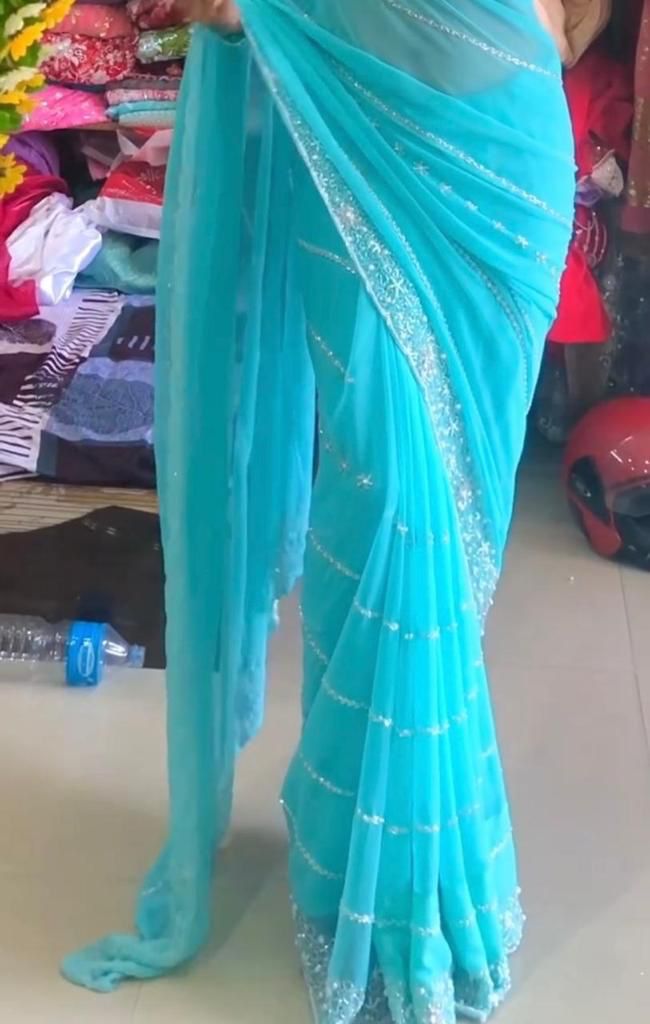 Sequin Embroidery Saree Sequins Saree for Weddings