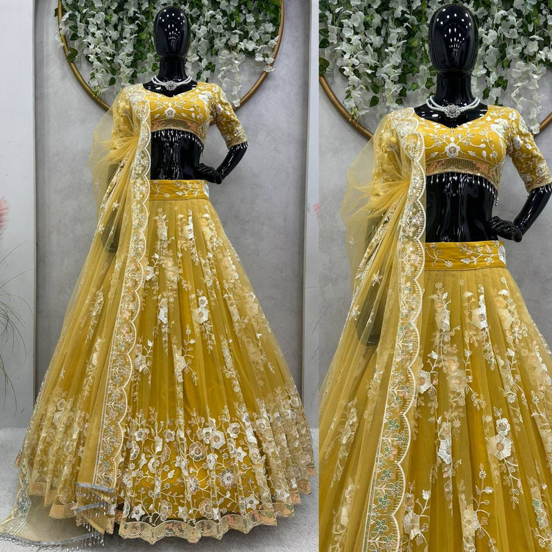 Soft net lehenga with Thread and sequence work