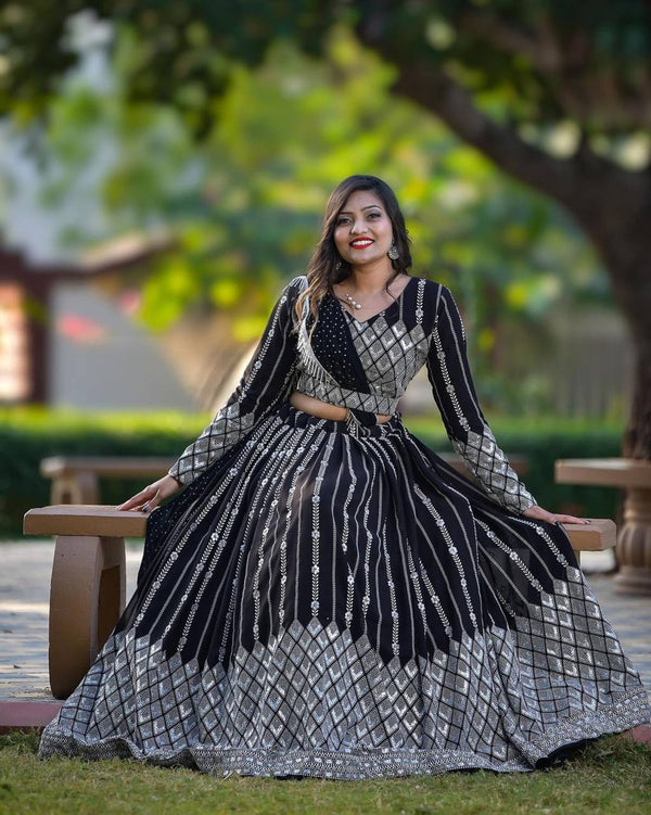 Elegant Fox Georgette Choli Lehenga Dupatta Set with Heavy Sequence and Thread Work-FULLY STITCHED