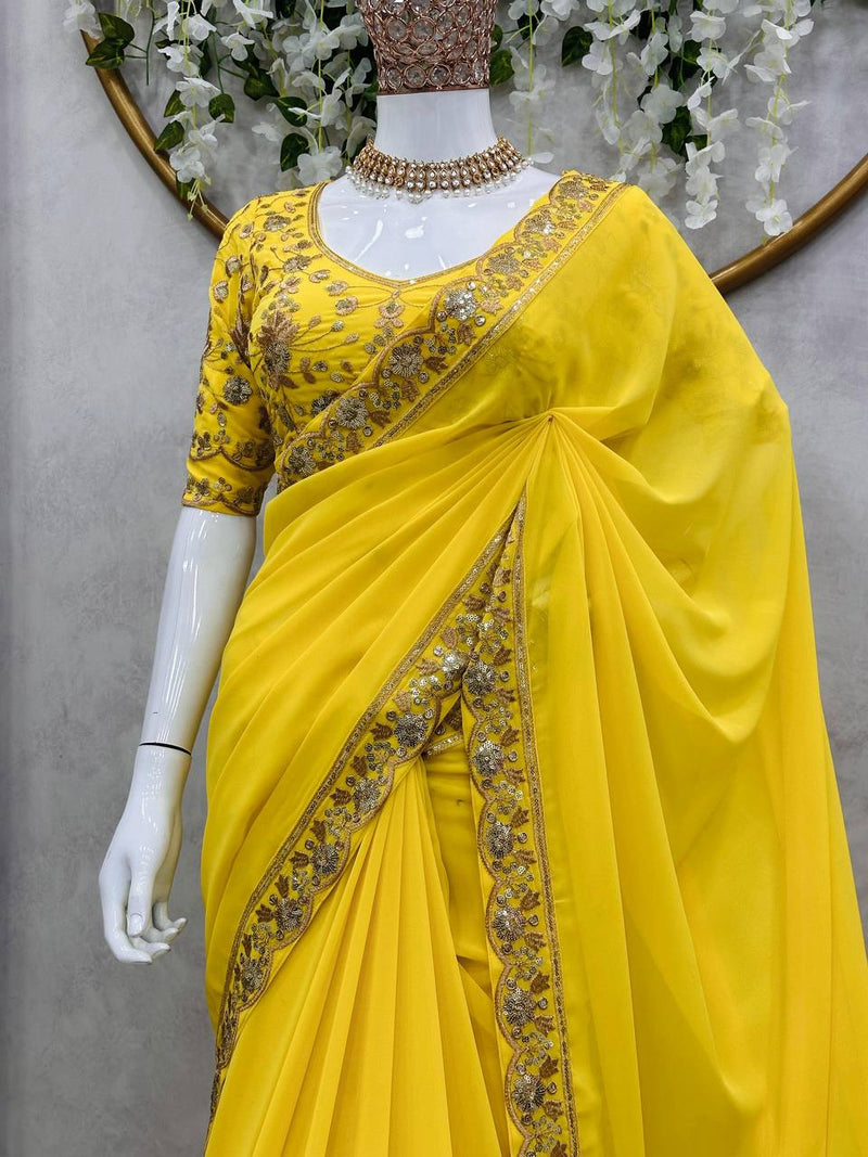 Beautiful Designer Saree on Faux Georgette Febric