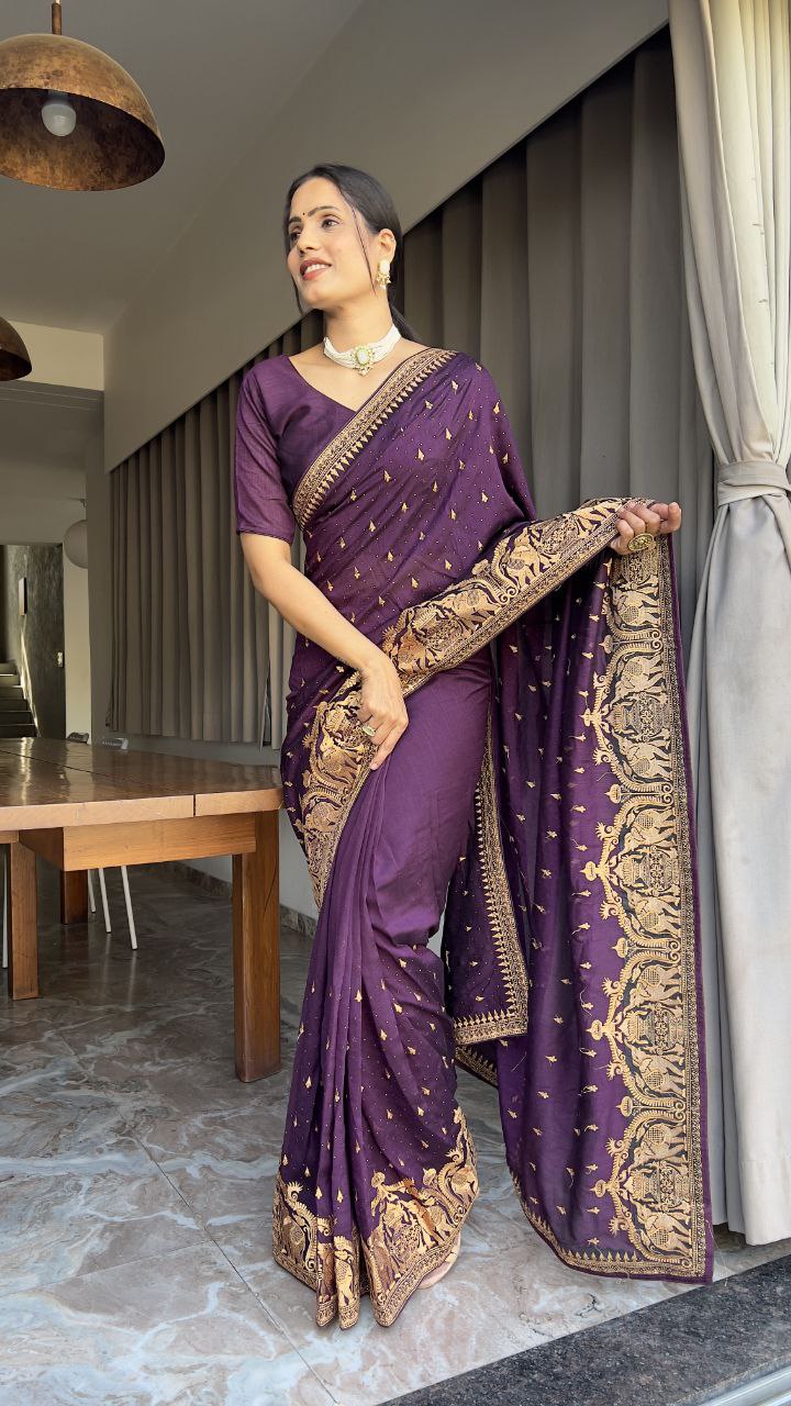 Most trending & beautiful Zari & DMC Swarovski Work Ready to Wear Saree