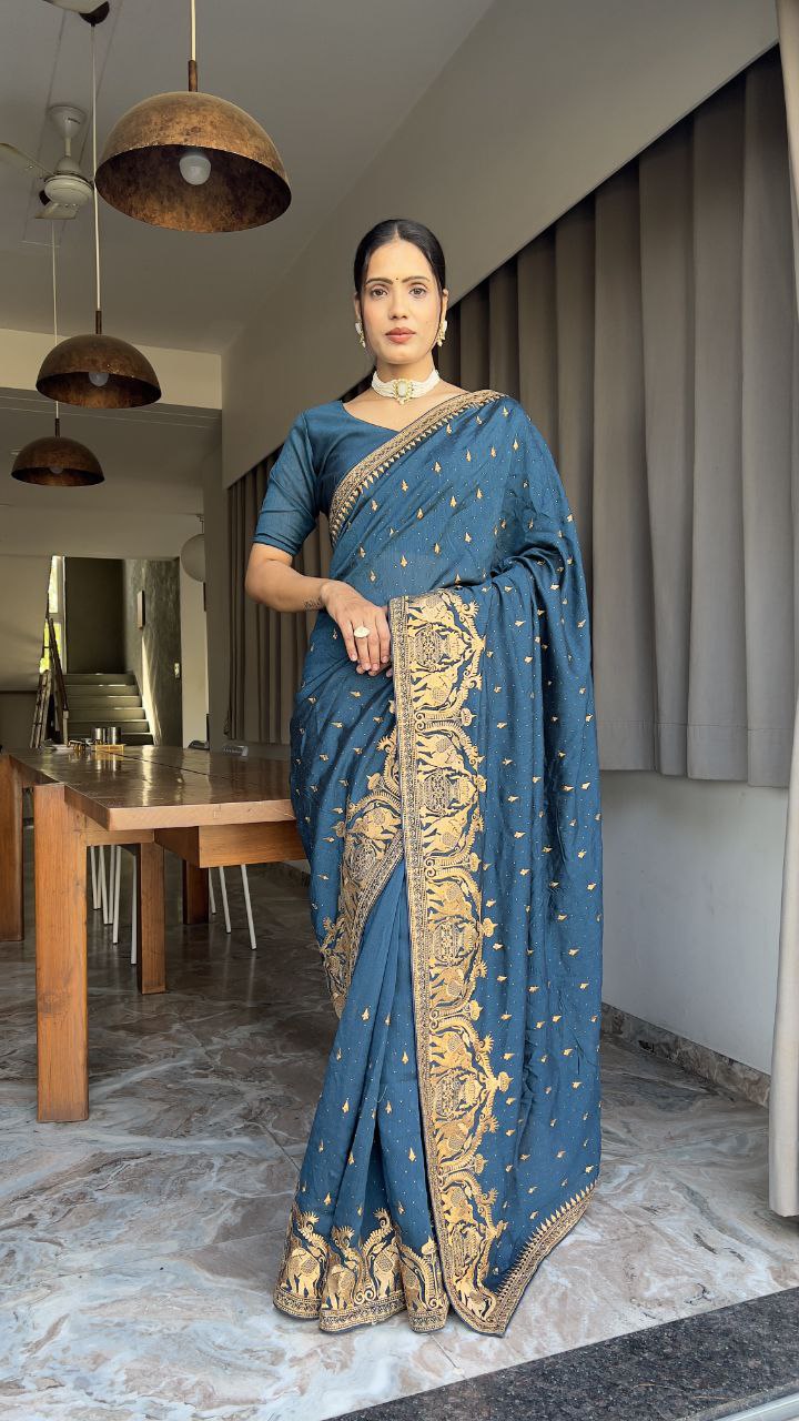 Most trending & beautiful Zari & DMC Swarovski Work Ready to Wear Saree