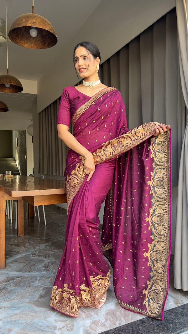 Most trending & beautiful Zari & DMC Swarovski Work Ready to Wear Saree