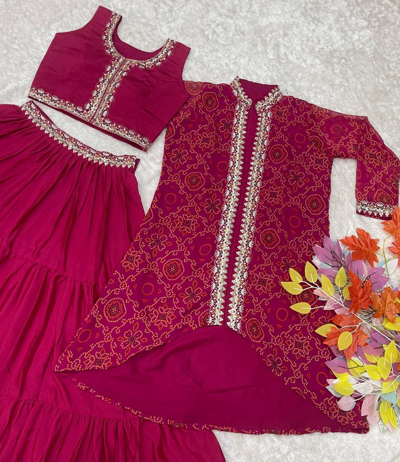 Stitched Festival Bandhej Lehenga Choli & Shrug - Heavy Embroidery Thread Work