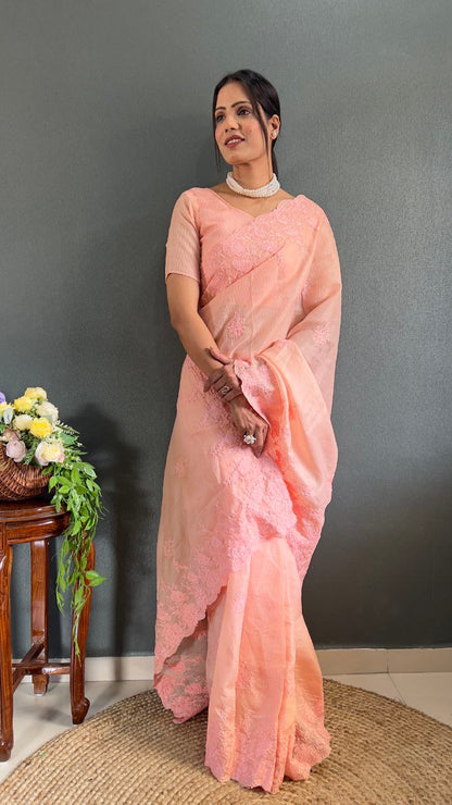 Designer kota Doriya Silk saree with Premium Thread Cut Work Border Ready to Wear saree
