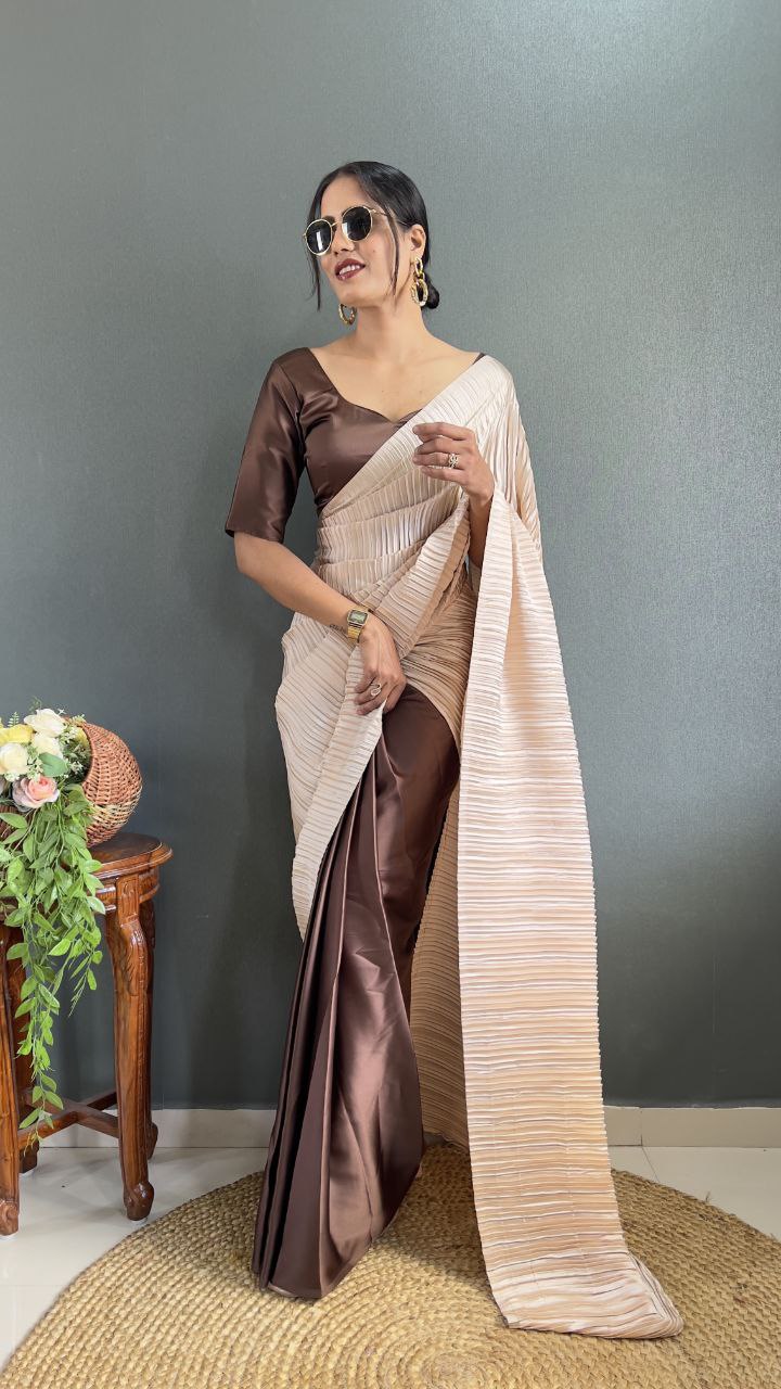 Ready to wear Half & Half saree With Crush Plated work