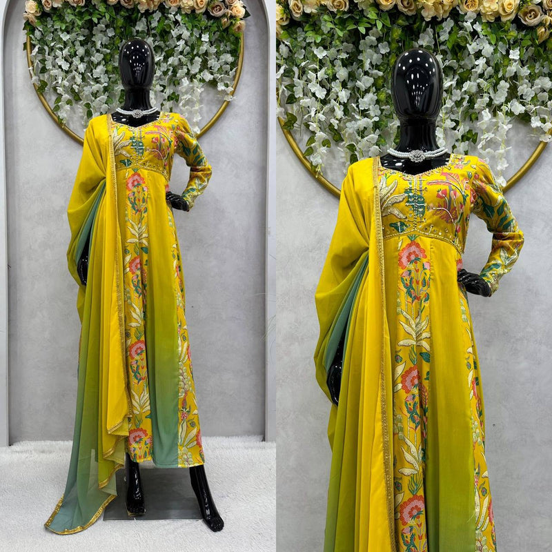 Stunning Muslin Designer Suit with Digital Print & Hand Work