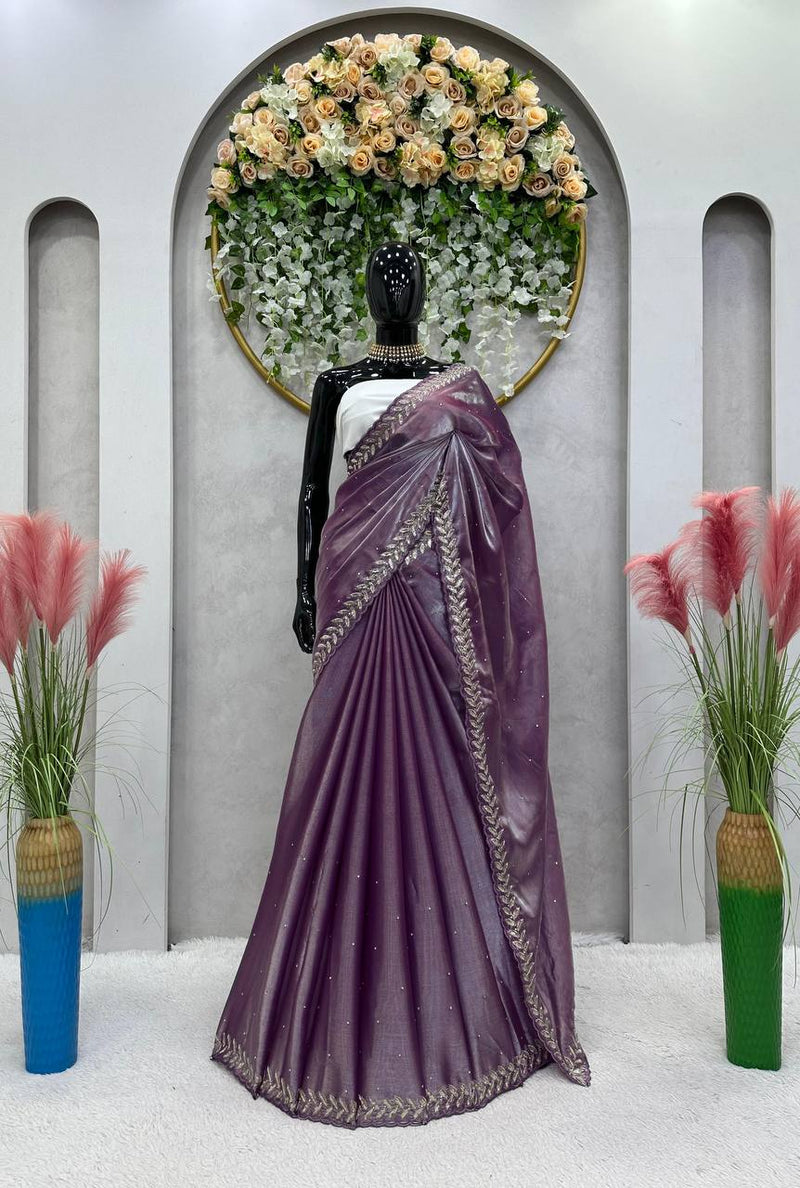 Purple Color Jimmy choo Thread Sequence Work Saree