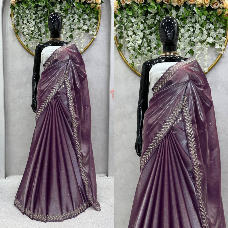 Purple Color Jimmy choo Thread Sequence Work Saree