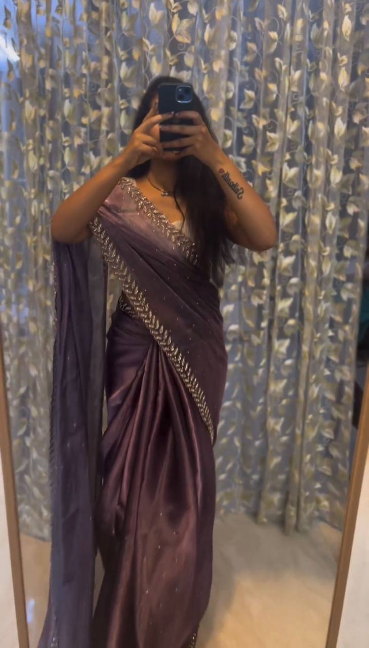 Purple Color Jimmy choo Thread Sequence Work Saree