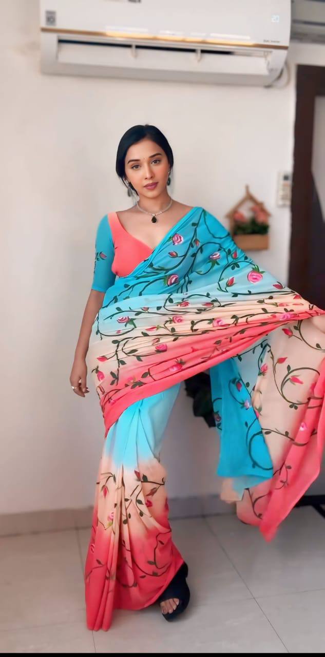 "Effortless Elegance: Ready to Wear Soft Georgette Silk Saree in 1 Minute"