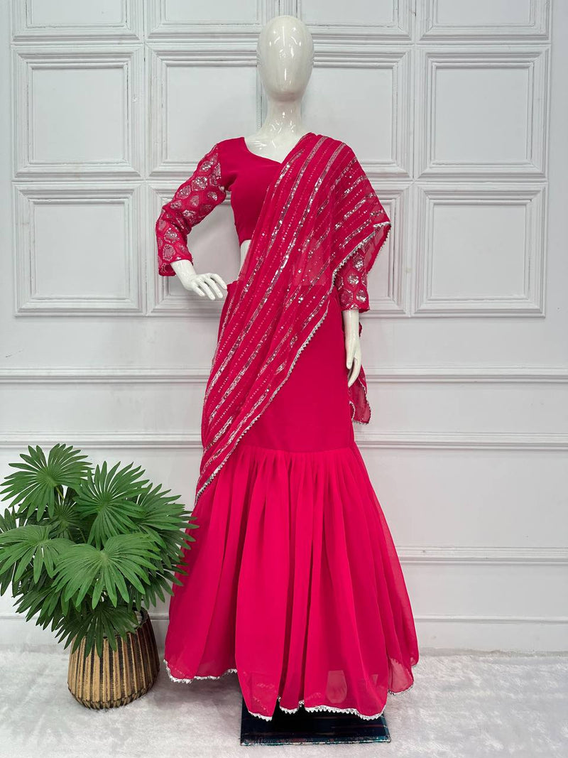 Trendsetting Lehengha-Saree with Twin Sequin Embroidered Dupatta