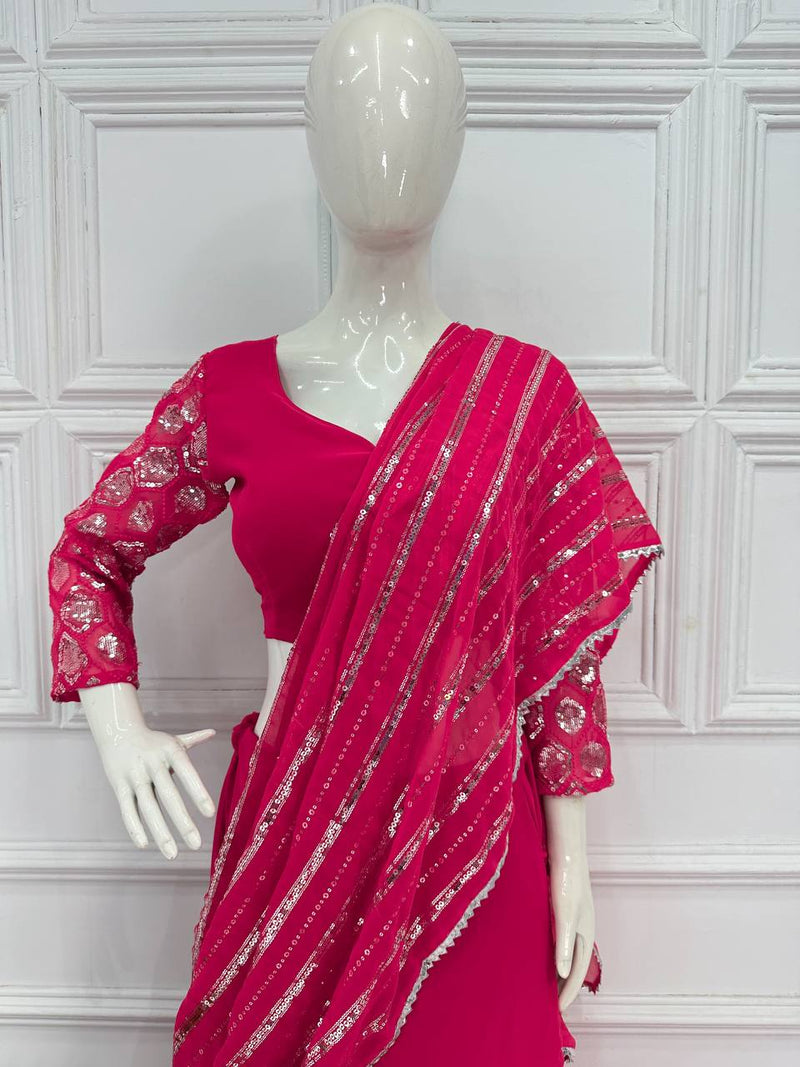 Trendsetting Lehengha-Saree with Twin Sequin Embroidered Dupatta