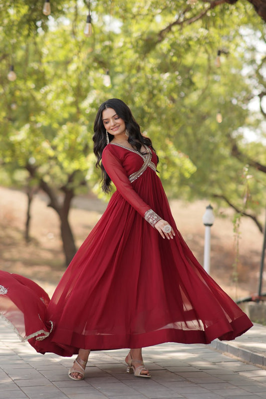 Premium Readymade Alia Cut Gown with Dupatta Set