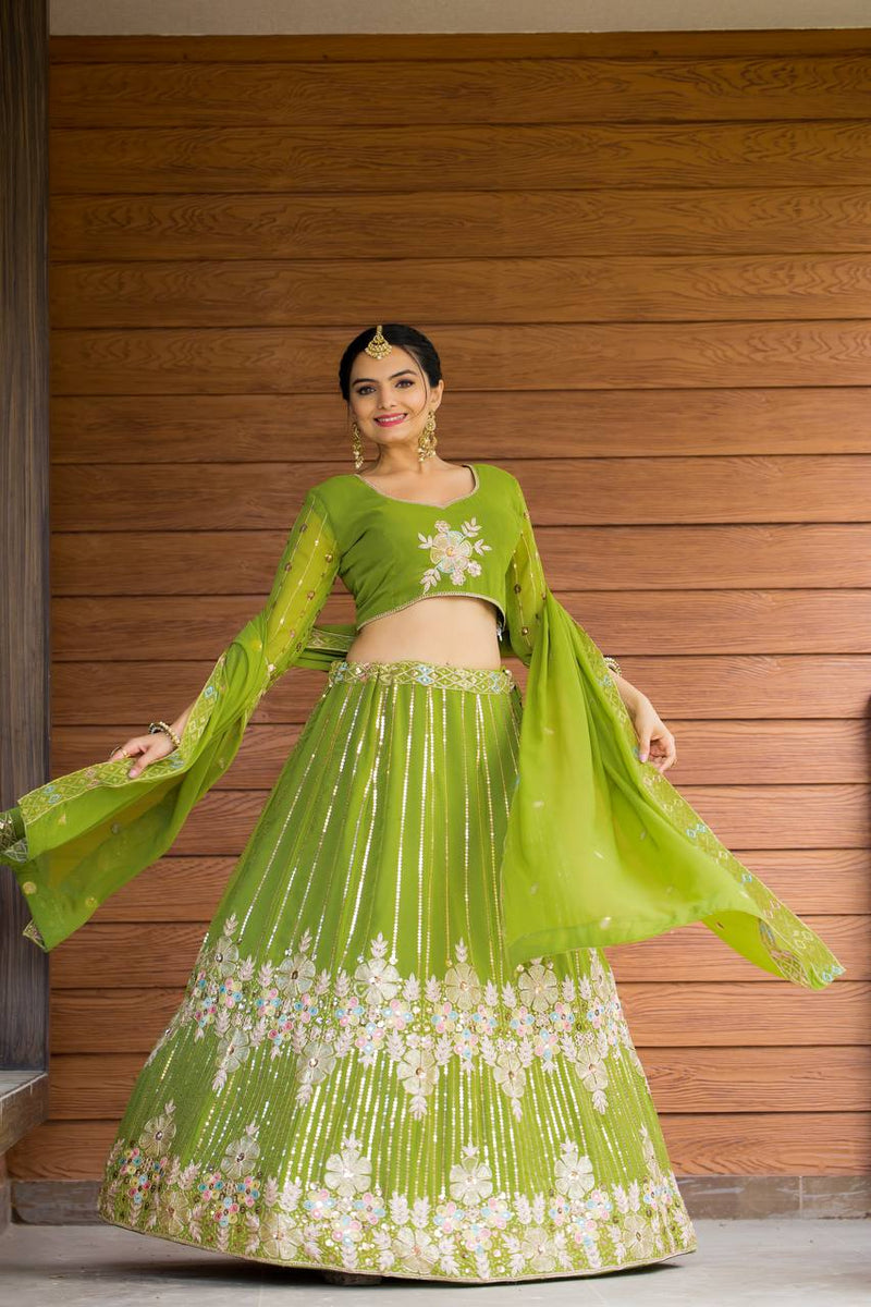 Elegant Heavy Fox Georgette Lehenga with Sequins & Dori EmbroideryUnstitched Choli & Dupatta