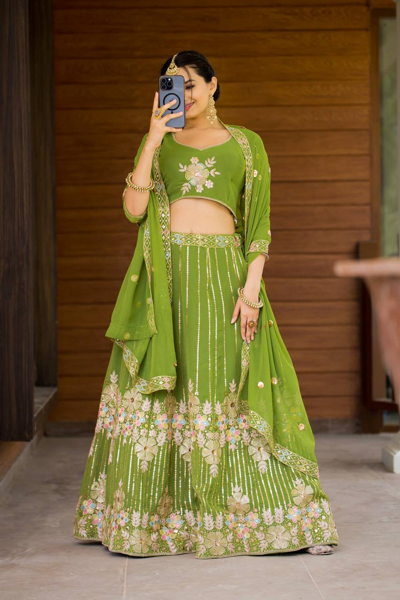 Elegant Heavy Fox Georgette Lehenga with Sequins & Dori EmbroideryUnstitched Choli & Dupatta