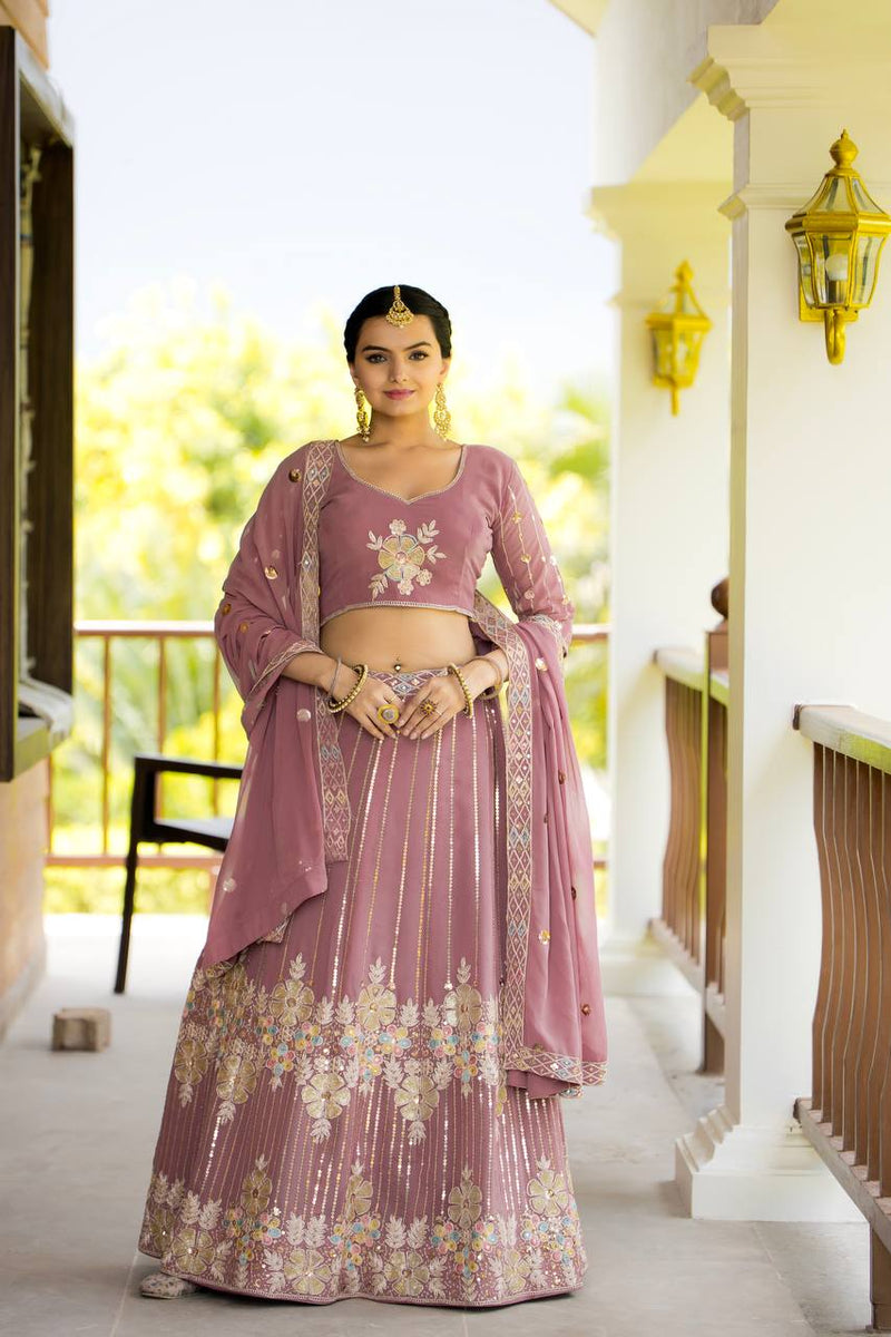 Elegant Heavy Fox Georgette Lehenga with Sequins & Dori Embroidery Unstitched Choli & Dupatta