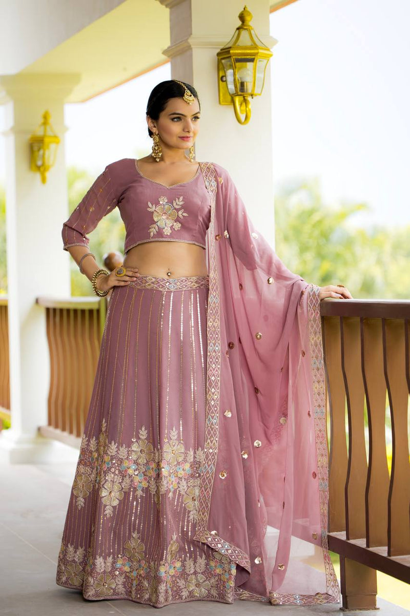 Elegant Heavy Fox Georgette Lehenga with Sequins & Dori Embroidery Unstitched Choli & Dupatta