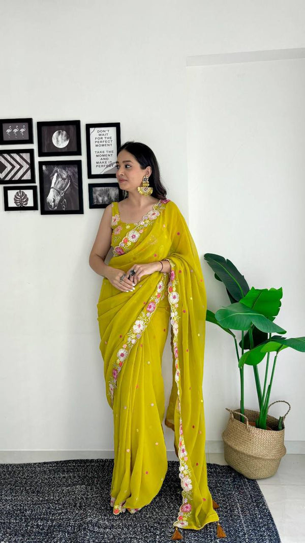 Elegant Faux Georgette Saree with Multicolor Embroidered Sequins, Perfect for Casual and Party Wear