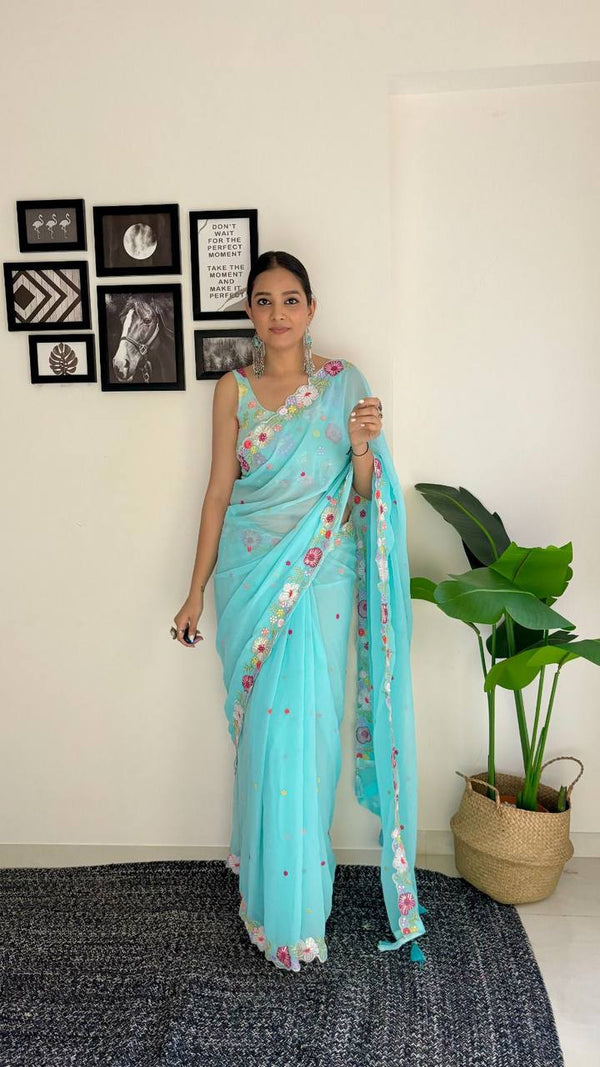 Elegant Faux Georgette Saree with Multicolor Embroidered Sequins, Perfect for Casual and Party Wear